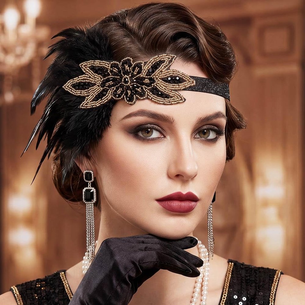 GORTIN Flapper Headband Feather 1920s Flapper Headpiece Roaring 20s Hair Accessories for Women (Black)