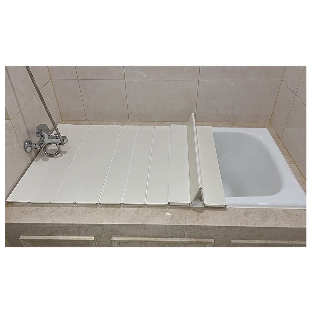 XCVFRW Shutter Bath Lid Top Cover, Folding PVC Board - 0.6cm Thick, Fits Most Tubs, As Tray for Insulation & Dustproof, Store Wine Glass (White 171x75cm/67 x30)