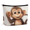 FekiLoot Cosmetic Bag for Women Cute Monkey Print Makeup Bag PU Leather Makeup Pouch Aesthetic Travel Toiletry Bags Portable Compact Makeup Zipper Pouch for Daily Essentials view 1