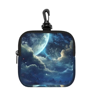 JWSDKNJ Small Neoprene Pouch, Mini Portable Makeup Bag With Carabiner Keychain Waterproof Travel Coin Purse Storage Bag Amazing Starry Sky Clutch Cosmetic Organizer For Women