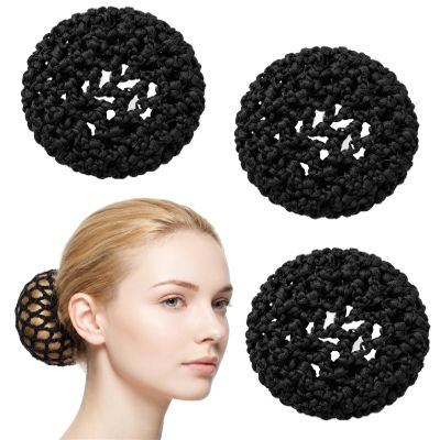 3Pcs Hair Bun Cover, Hair Bun Covers for Women Handmade Crochet Knit, Elastic Invisible Bun Covers for Women's Hair, 8cm Black Hair Net Snood for Dance Ballet Skating