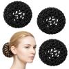 3Pcs Hair Bun Cover, Hair Bun Covers for Women Handmade Crochet Knit, Elastic Invisible Bun Covers for Women's Hair, 8cm Black Hair Net Snood for Dance Ballet Skating view 1