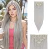 S-noilite 8pcs Clip In in Hair Extension Long Striaght Hairpieces for Women Double Weft Synthetic Hair Piece 18Inch GREY view 1