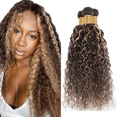 P4/613 Human Hair Curly Bundles 18 20 22 Inch Highlight Kinky Curly Bundles Blonde Mix Dark Brown Unprocessed Brazilian Remy Hair Extensions Ombre Bundle For Black Women