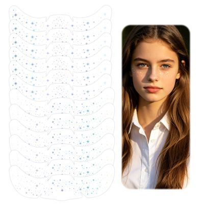 12pcs Face Temporary Tattoo Stickers, Sparkle Freckles Makeup Patches Shiny Star Dot Face Tattoo Jewelry for Women Rave Concert Festival Party Supplies Accessories (Holographic, 2 Styles)