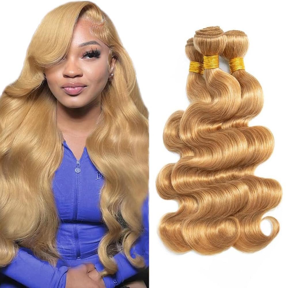 SQYKELIL Honey Blonde Body Wave Bundles 18 20 22 In #27 Human Hair Bundles