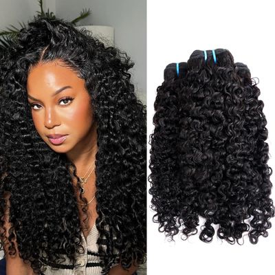 MsSunlight Short Burmese Curly Bundles Human Hair 14 16 18 Inch Wavy Bundles Human Hair 15A 3c4a Real Hair Extensions for Women Natural Black Color