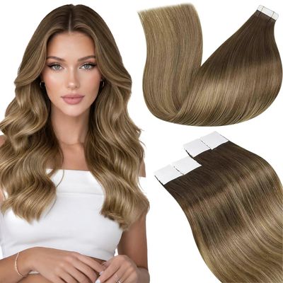 LaaVoo Tape in Extensions Human Hair Balayage Tapes on Hair Extensions Light Brown to Golden Brown Hair Extension Tapes in Real Human Hair 22inch 50g 20pcs