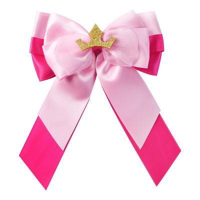 5 Inch Princess Hair Bow Clip for Women & Girls, Large Satin Ribbon Barrettes with Flower, Fairy Hair Accessories for Birthday, Halloween, Theme Park Party (Pink)