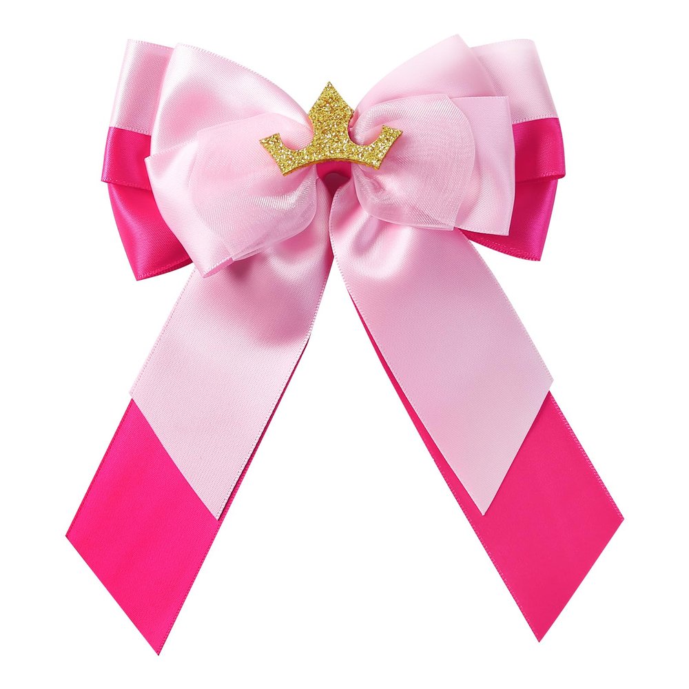 5 Inch Princess Hair Bow Clip for Women & Girls, Large Satin Ribbon Barrettes with Flower, Fairy Hair Accessories for Birthday, Halloween, Theme Park Party (Pink)