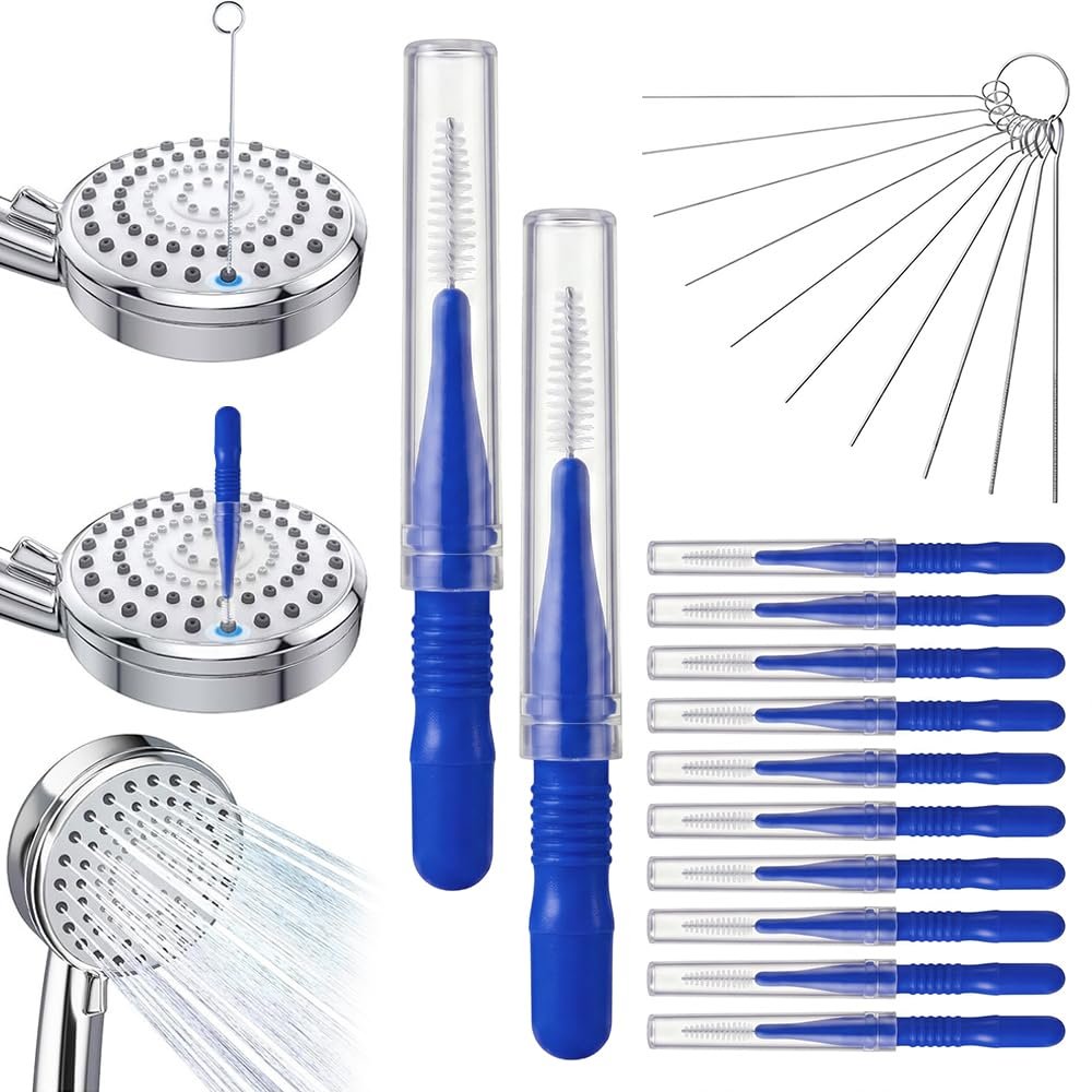 Gap Hole Anti-Clogging Cleaning Brush,2026 Shower Head Cleaner Tool Set,Shower Head Brush for Small Hole Anti-Clogging Nozzle with Storage Boxes for Household Bathroom (Blue-A)