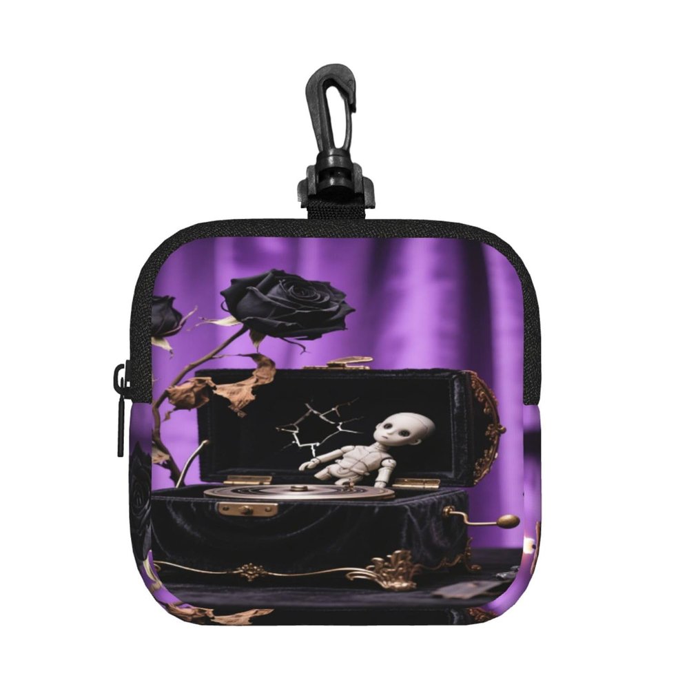 FCTVSKLN Small Neoprene Pouch, Mini Portable Makeup Bag With Carabiner Keychain Waterproof Travel Coin Purse Storage Bag Dark Rococo Box Clutch Cosmetic Organizer For Women