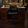 ZeHuoGe Pure Black Stitched Salon Chair, Hydraulic Barber Chair with Channel Tufted Backrest & Seat, Round Base, Armrest, Circular Metal Tube Foot Pedal, for Hair Stylist view 3