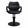 ZeHuoGe Pure Black Stitched Salon Chair, Hydraulic Barber Chair with Channel Tufted Backrest & Seat, Round Base, Armrest, Circular Metal Tube Foot Pedal, for Hair Stylist view 4