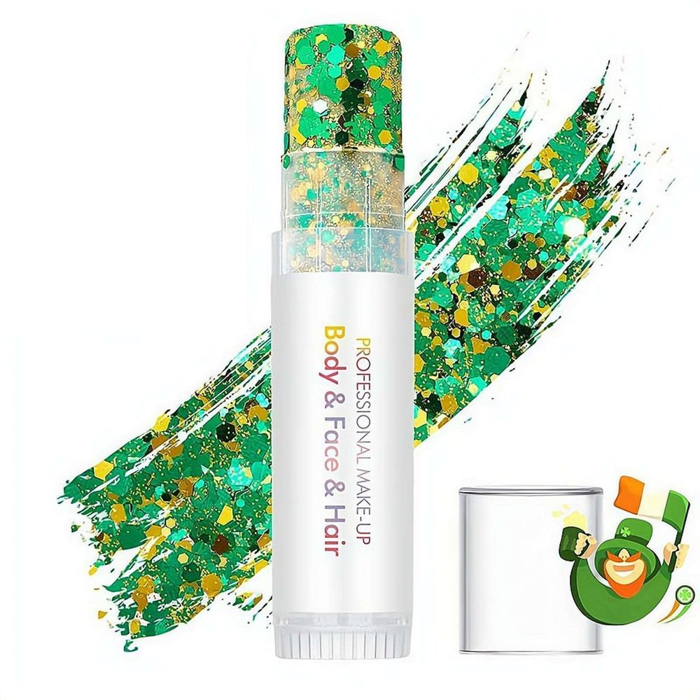 Body Glitter Stick, Red White Blue Body Glitter Stick, 4th of July Patriotic Face Hair Glitters with Chunky Sequins, Makeup for Independence Day, Soccer Football Game,Festival,Party,Women Kids(Green)
