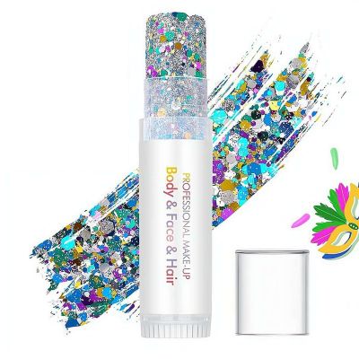 Body Glitter Stick, Red White Blue Body Glitter Stick, 4th of July Patriotic Face Hair Glitters with Chunky Sequins, Makeup for Independence Day, Soccer Football Game,Festival,Party,Women Kids(Blue)