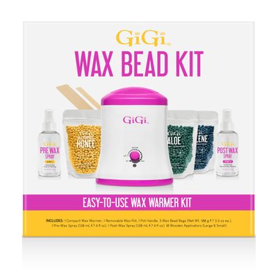 GiGi Wax Bead Kit - Hard Wax Beads for Hair Removal with Warmer, Pre & Post Care & Applicators, At Home Waxing Kit for Face, Body, Bikini Women Men