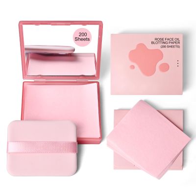 KYDA 200 Sheets Rose Face Oil Blotting Paper, Included Refills, Mirror and Puff, Oil Absorbing Sheets for Matte Makeup, Controls Shine, Absorb Excess Oil, Travel Size Gentle Face Makeup