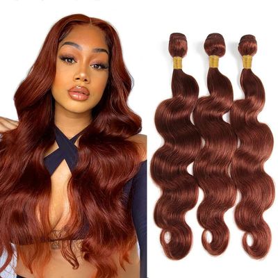Copper Red Body Wave Human Hair Bundles Color #33 Bundles Human Hair 24 26 28 Inch Brazilian Virgin Hair Extensions Double Weft Reddish Brown Body Wave Bundle For Women