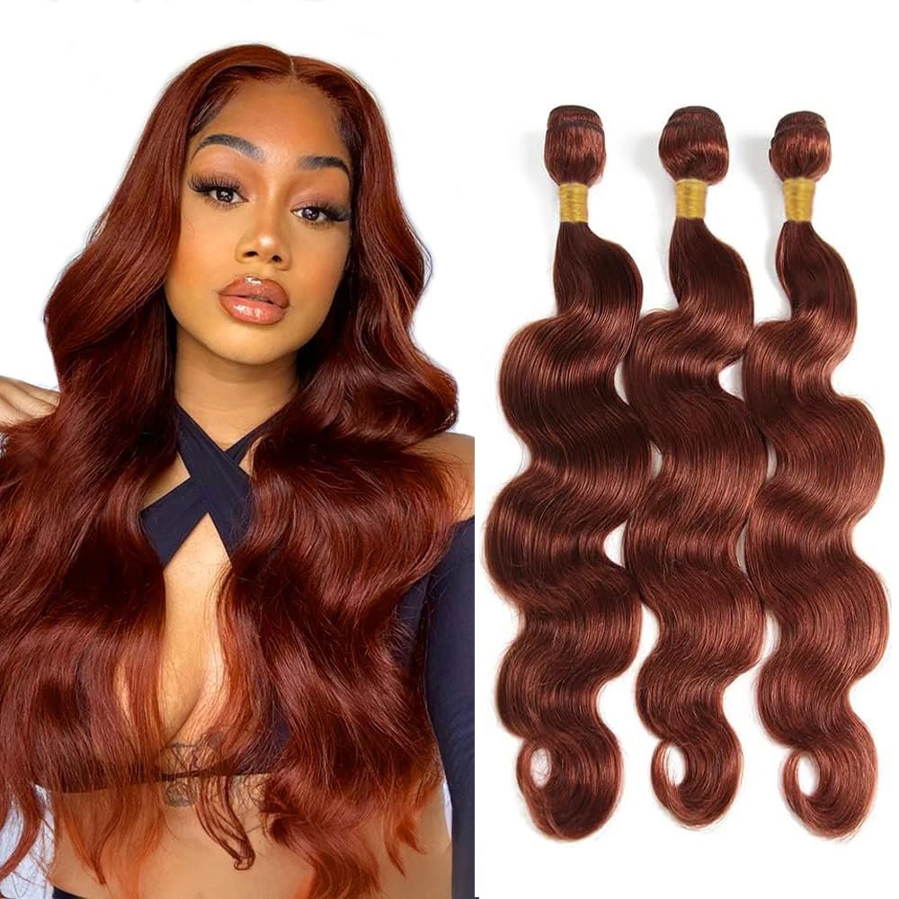 Copper Red Body Wave Human Hair Bundles Color #33 Bundles Human Hair 24 26 28 Inch Brazilian Virgin Hair Extensions Double Weft Reddish Brown Body Wave Bundle For Women