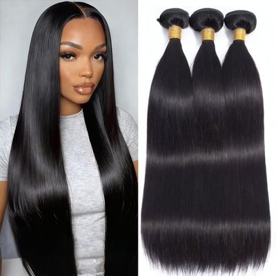 LYKELTA 1B Black Straight Bundles Human Hair 26 28 30 Inch 3 Bundles Quick Weave Extensions Natural For Women Brazilian Virgin Hair Natural Black Clean Ends No Dry Or Rough Tips