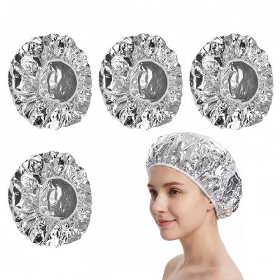4 Pcs Reusable Heat Cap for Deep Conditioning - Thicken Aluminum Foil Thermal Hair Steam Cap, Elastic Treatment Caps for Hot Oil Coloring Perming Home Salon