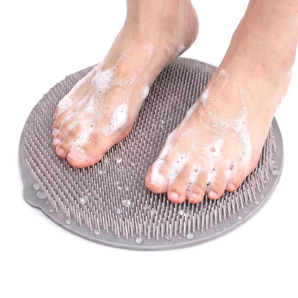 SundownAura Shower Foot & Back Scrubber, 2026 New Silicone Mat with Hanging Hole Suction Cups Body Cleansing Shower Foot Scrubber & Back Massager Pad for Men Women Bathroom (Gray, 1PCS)