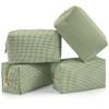 UUYUUY Makeup Bag Set for Women, 4PCS Travel Cosmetic Bags Pencil Case, Checkered Seersucker Toiletry Organizer Pouches, Cute Makeup Pouch for Purse, Accessories and Gifts, Green Gingham view 1