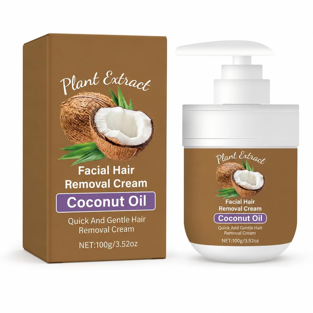 2pcs Coconut Oil Facial Hair Removal Cream for Women, Facial Depilatory Cream with Natural Coconut o il, Gentle & Painless Hair Removal Cream .Skin Types (3pcsCoconut Oil Facial Hair Removal Cream)
