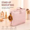 Travel Makeup Bag, Large Capacity Standing Cosmetic Bags, Multi Compartment Cosmetic Organizer Bag with Handle, Waterproof Portable Toiletry Bag for Women (White) view 2