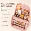 Travel Makeup Bag, Large Capacity Standing Cosmetic Bags, Multi Compartment Cosmetic Organizer Bag with Handle, Waterproof Portable Toiletry Bag for Women (White) view 3