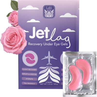 Laki Naturals Jet Lag Recovery Under Eye Gels (4 Pairs) Hydrogel Eye Masks for Travelers - Depuff, Hydrate & Brighten After Flying