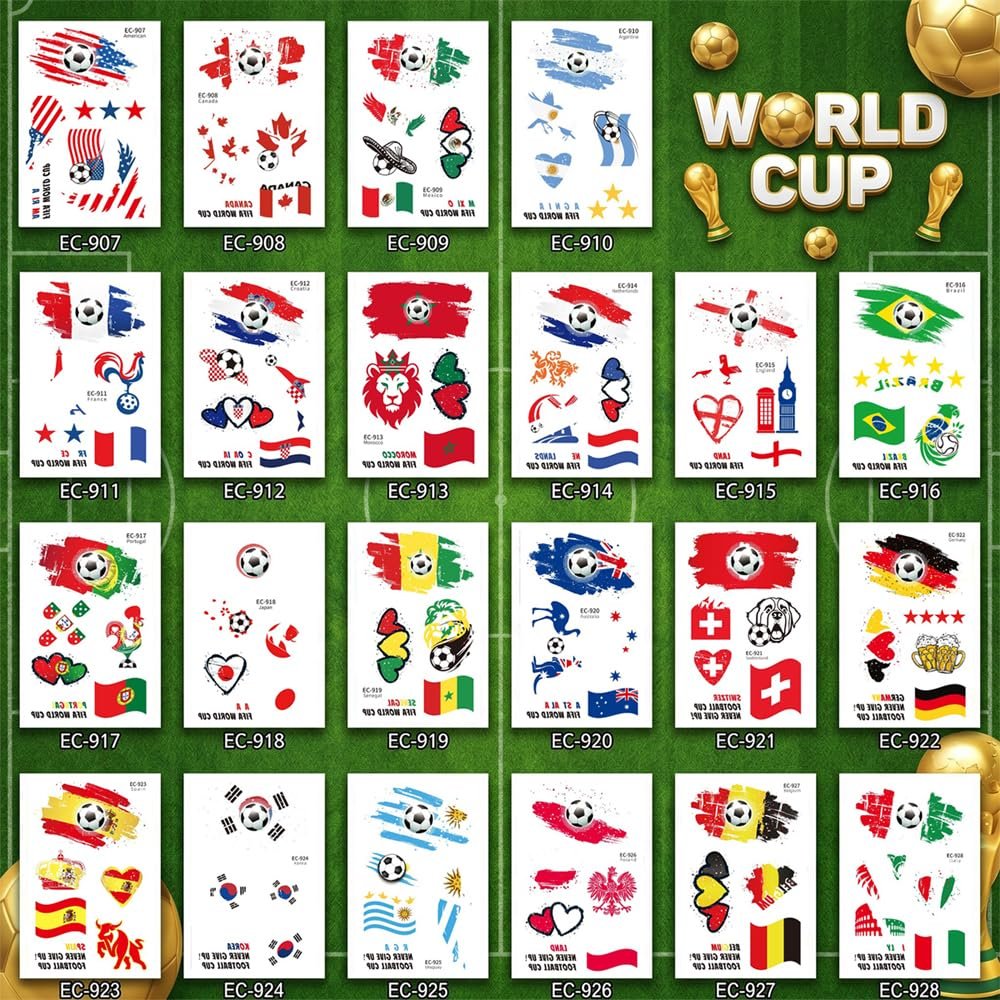 2026 World Cup National Flag Temporary Tattoos for Adults & Kids, Sunproof Sweatproof Long Lasting, Easy to Remove with Baby Oil or Olive Oil, Football Party Cheer Decorations (Italy)