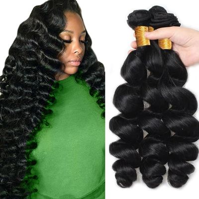 LadrXadr Loose Wave Bundles Loose Wave Bundles Human Hair Black Human Hair Bundle Unprocessed Virgin Color 1B Bundle 20 22 24 Inch 150g