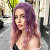 DWMGLP 18" Long Light Purple-Pink Ombre Curly Wavy Wig For Women Heat Resistant Fiber Wigs Halloween Cosplay Daily Party+Cap (Light Purple-Pink Ombre) view 1