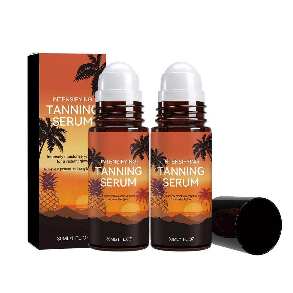 Self Tanning Serum Roll on for Face and Body, Natural Tanning Oil with Moisturizing Formula for Gradual Glow, Travel Size Sunless Tanner for Beach Vacation, Summer Travel, Outdoor Use (2pc)