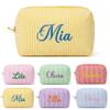 Mostop Custom Seersucker Makeup Bag, Personalized Embroidered Monogram Toiletry Pouch, Summer Beach Organizer, Gift for Her Bridesmaid Gift view 1