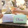 Mostop Custom Seersucker Makeup Bag, Personalized Embroidered Monogram Toiletry Pouch, Summer Beach Organizer, Gift for Her Bridesmaid Gift view 3