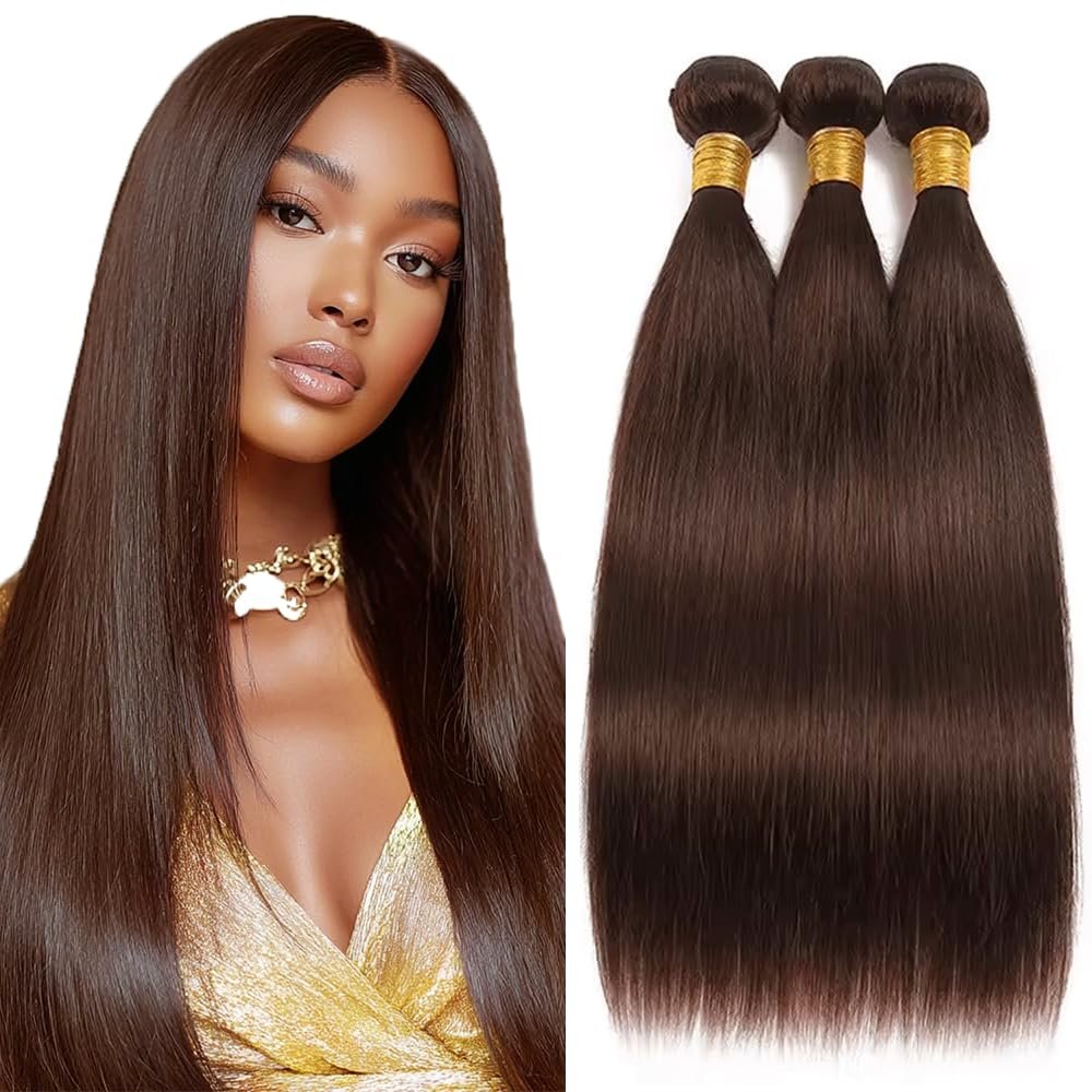 Vinmdonm #4 Brown Bundles Human Hair Chocolate Brown Straight 3 Bundles 18 20 22 inch 10A Real Color #4 Straight Human Hair Extensions 160g