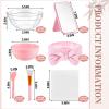 Teenyyou 8 Set White Pink Spa Supplies for Girls Women Include Facial Mask Bowl with Stick Spatula Silicone Brush Mirror Headband Towel for DIY Sleepover Slumber Wedding Party Favor view 2