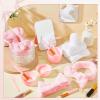 Teenyyou 8 Set White Pink Spa Supplies for Girls Women Include Facial Mask Bowl with Stick Spatula Silicone Brush Mirror Headband Towel for DIY Sleepover Slumber Wedding Party Favor view 4