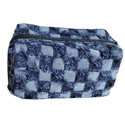 Serounder Checkered Portable Makeup Bag Scratch Proof Cosmetic Case for Travel Toiletry Accessories 7.1x4.3x3.9in (Blue)