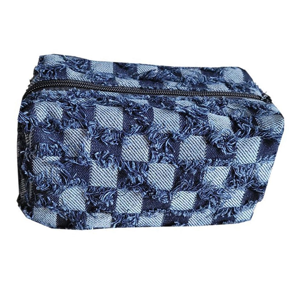 Serounder Checkered Portable Makeup Bag Scratch Proof Cosmetic Case for Travel Toiletry Accessories 7.1x4.3x3.9in (Blue)