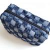 Serounder Checkered Portable Makeup Bag Scratch Proof Cosmetic Case for Travel Toiletry Accessories 7.1x4.3x3.9in (Blue) view 2