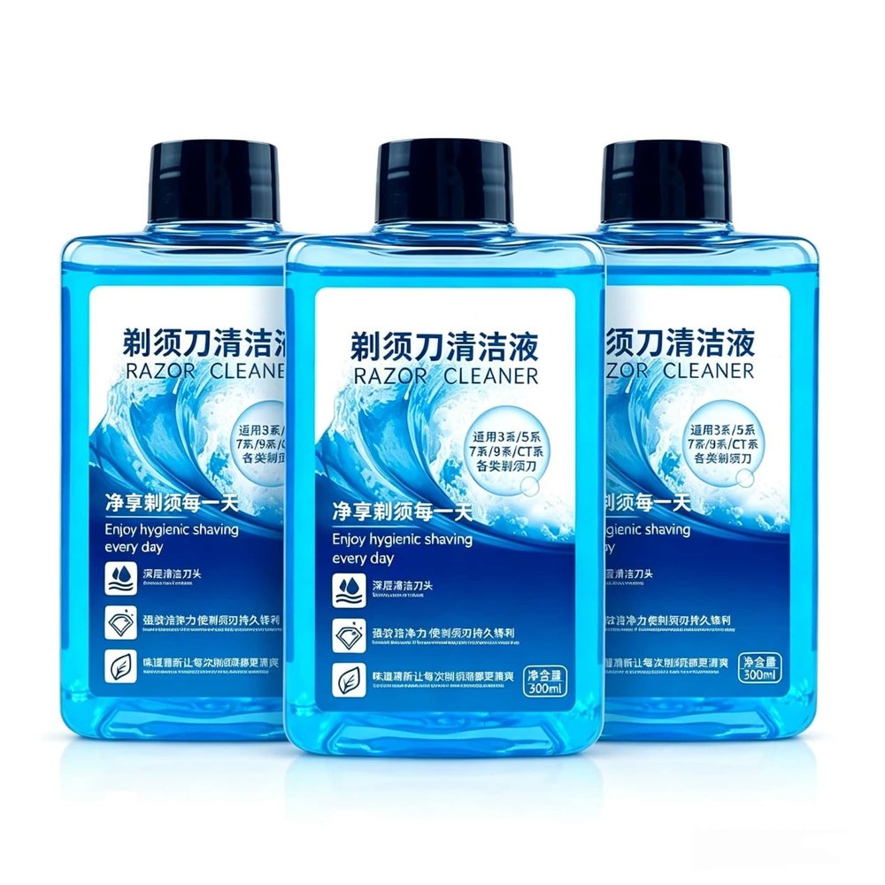 Shaver Cleaning Fluid Refill, 300ml X3, Clean & Renew CCR2/CCR4 Replacement, Deep Clean Head Lubrication & Maintenance Liquid, Compatible with Braun 3/5/7/9/CT Series