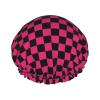 Retro Pink Black Checkerboard Print Shower Caps for Women, Reusable Shower Cap for Long Hair, Double Layers Elastic Band Hair Cap Bath Accessories Women view 1