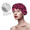 Retro Pink Black Checkerboard Print Shower Caps for Women, Reusable Shower Cap for Long Hair, Double Layers Elastic Band Hair Cap Bath Accessories Women view 4