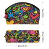 HKMNTGD Half Moon Makeup Bag,Cute Doodles And Linesprinted Portable Curved PU Leather Small Cosmetic Pouch with Wrist Strap view 2