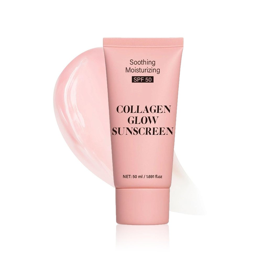 Collagen Glow Sunscreen SPF 50, Face Moisturizer Sunblock for Women, Broad Spectrum Collagen Sunscreen Lotion for Outdoor Travel & Makeup Base Use, Non-Sticky Hydrating Formula, Travel Size (1pc)