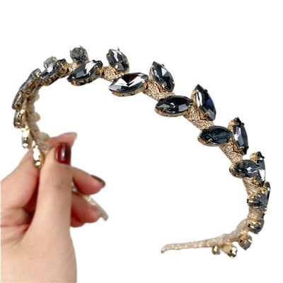 GFHSKRPL Gray Vintage Metal Crystal Hair Bands For Women Leaves Rhinestone Clips Headdresses